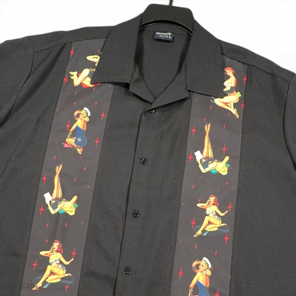 Vintage Steady Last Call Pinup Girl Bowling Shirt Mens 2X Retro Rockabilly NEW